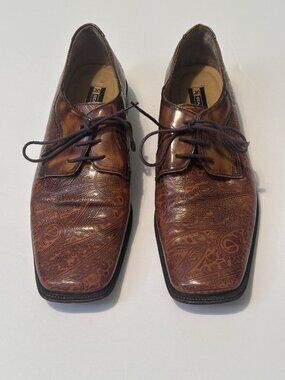 Stacy Adams Embossed Leather Oxford Dress Shoes Brown Cognac Lace Up Men 12